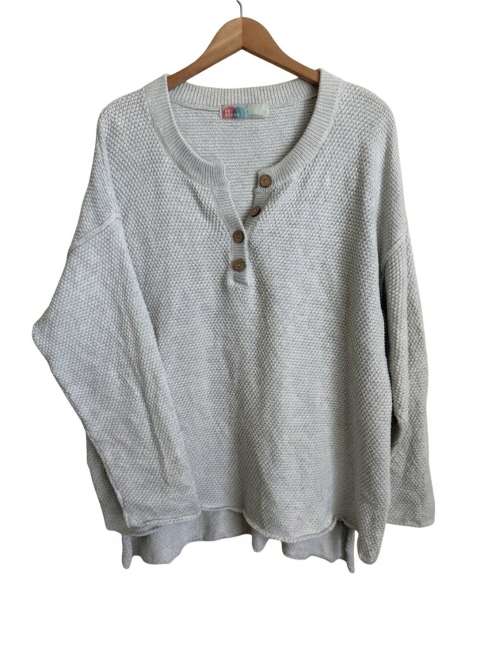Free People FP Beach Hailee Waffle Knit Henley Sweater L Sage Green Oversized